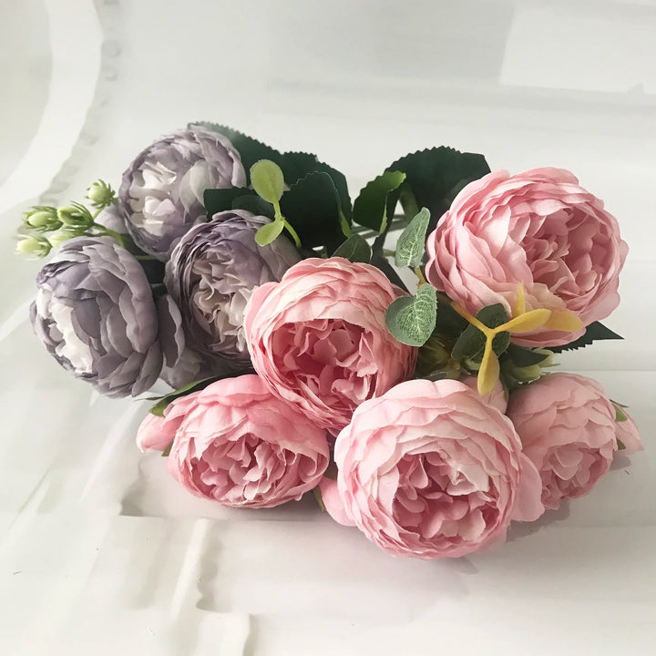 30cm 5 Head Rose Pink Silk Peony Artificial Flowers Bouquet