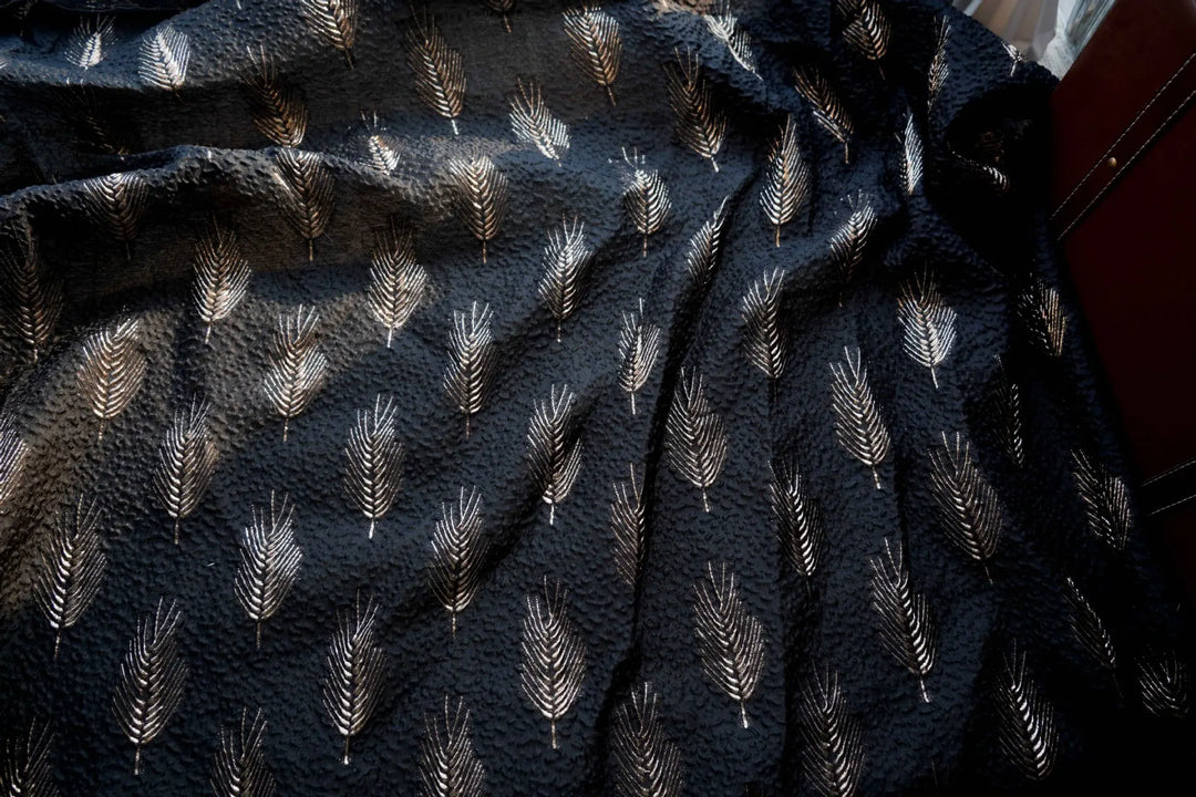Chapelo Black Gold Silk Feather Embossed Jacquard Fabric
