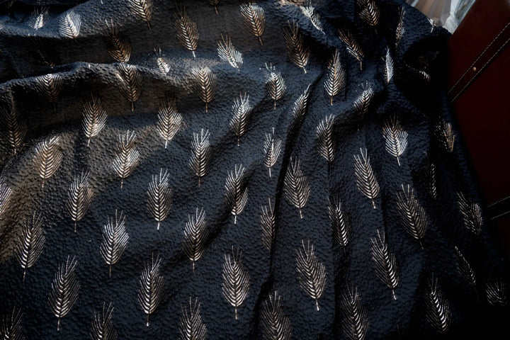 Chapelo Black Gold Silk Feather Embossed Jacquard Fabric