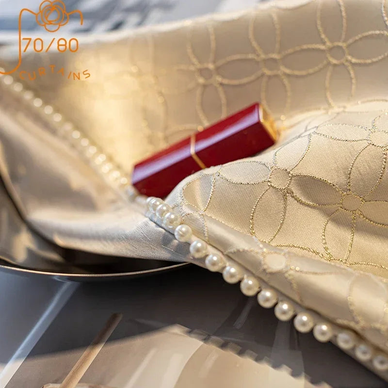 Cream Beige Textured Jacquard Custom-Made Drapery
