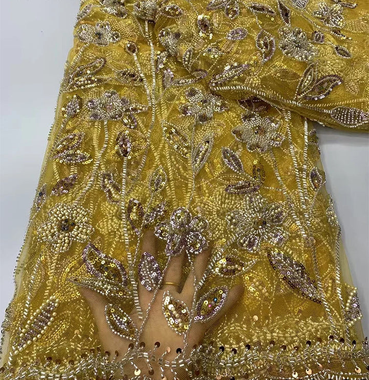 5 YARDS / 8 COLORS / Calixtra Beaded Embroidery Bridal Mesh Lace Fabric