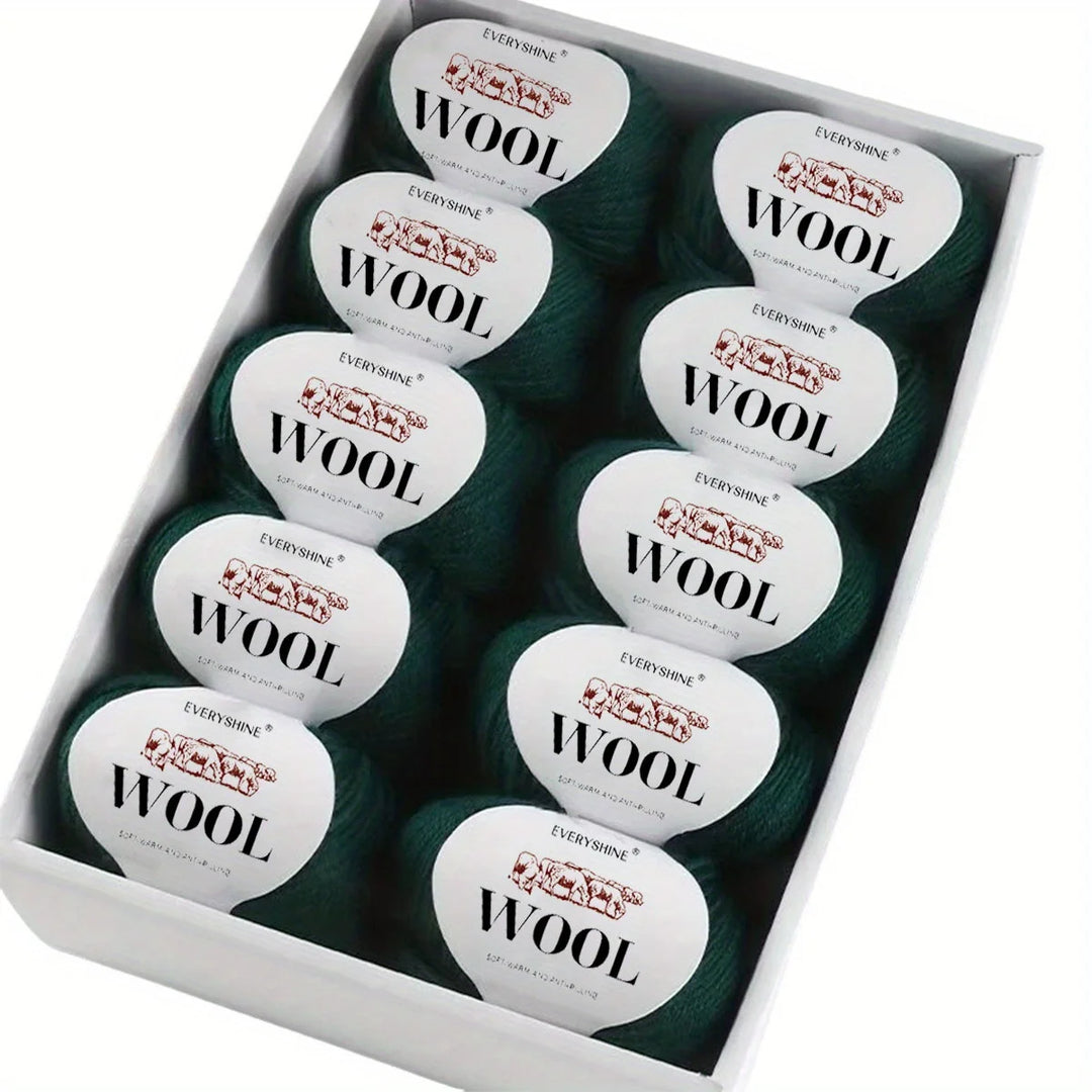 10-Pack Wool Blend Yarn Medium-Fine 80% Wool 20% Polyester