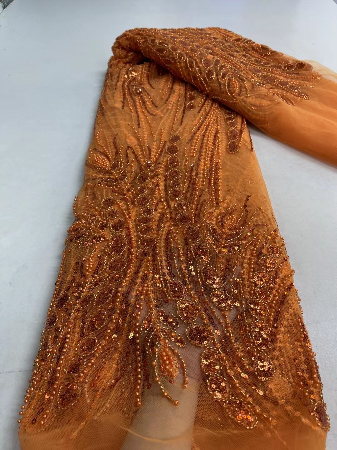 5 YARDS / 11 COLORI / Tessuto per abiti da cerimonia nuziale in pizzo scintillante con ricami di perline e paillettes Maël