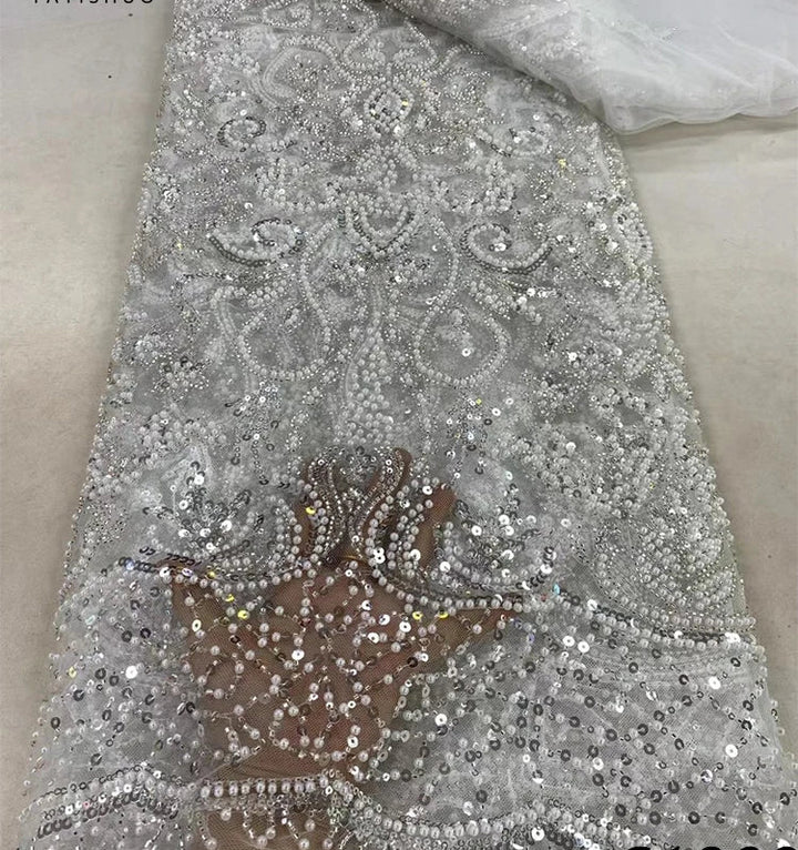 5 YARDS / 13 COLORS / Luxoria Beaded Embroidery Bridal Mesh Lace Fabric