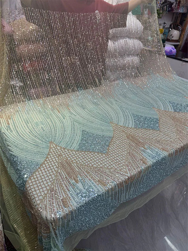 5 YARDS / 8 COLORS / Zeraphiel Beaded Embroidery Bridal Mesh Lace Fabric