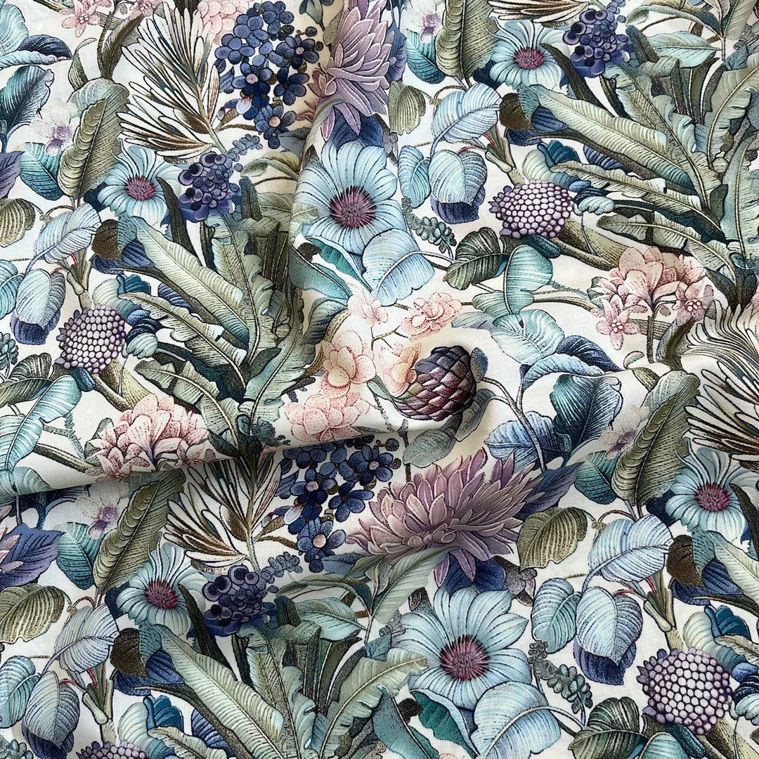 Leontine Blue Flower Printing Cotton Fabric