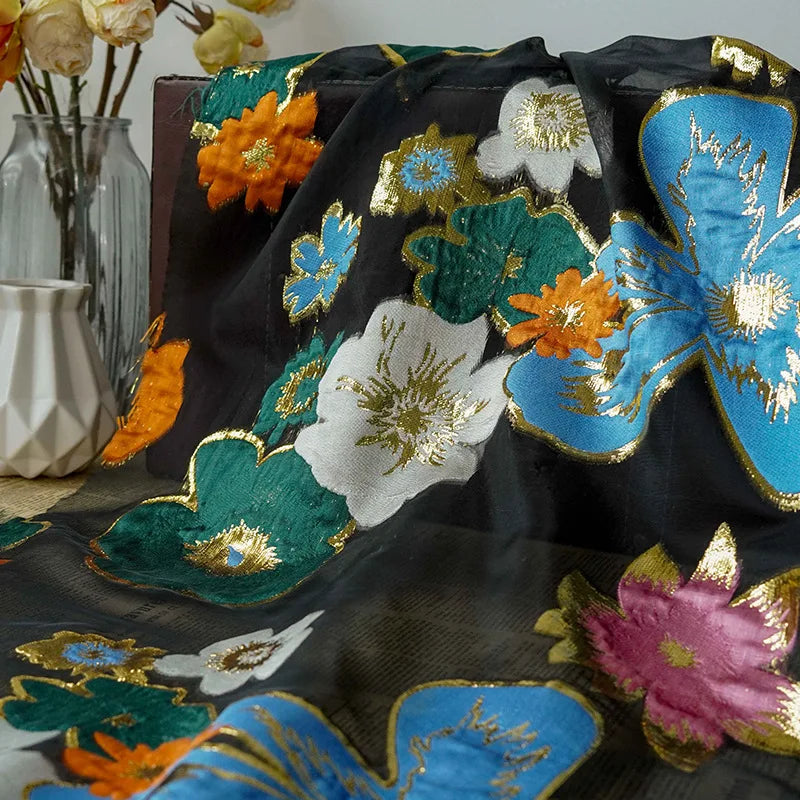 Glossen Bright Flowers Semi Sheer Jacquard Fabric