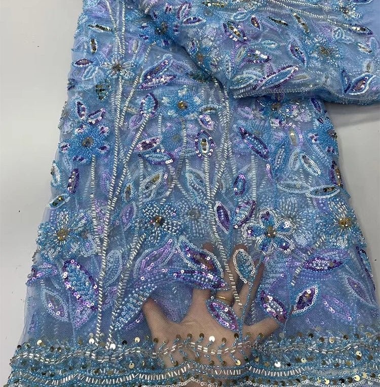 5 YARDS / 8 COLORS / Calixtra Beaded Embroidery Bridal Mesh Lace Fabric