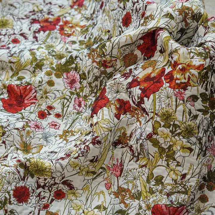 Alice Red Floral Chenille Jacquard Fabric