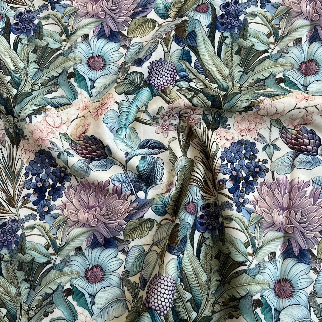 Leontine Blue Flower Printing Cotton Fabric