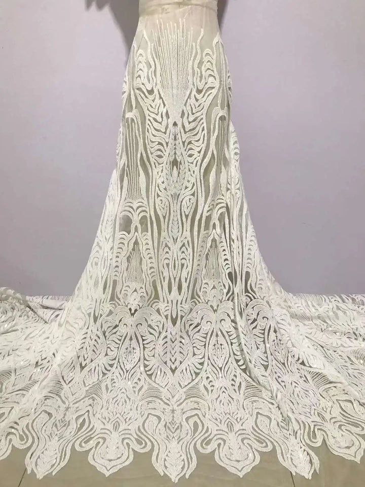 5 YARDS / 8 COLORS / Lumesse Abstract Beaded Embroidery Bridal Mesh Lace Fabric