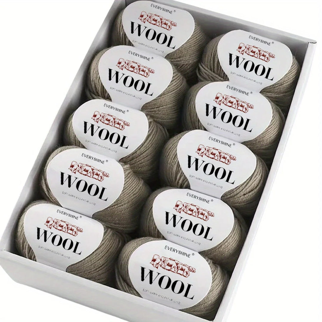 10-Pack Wool Blend Yarn Medium-Fine 80% Wool 20% Polyester