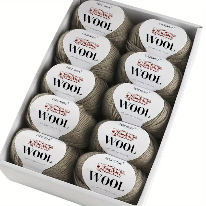 10-Pack Wool Blend Yarn Medium-Fine 80% Wool 20% Polyester