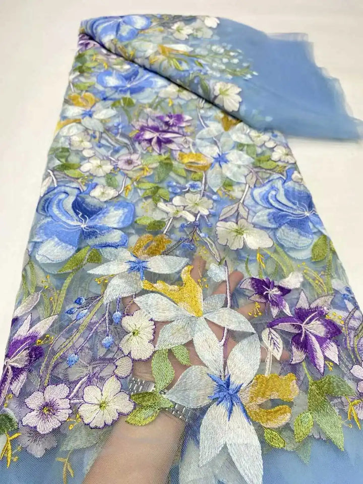 5 Yards / 14 Colors / Ivoryne Multicolor Flowers Tulle Lace Fabric