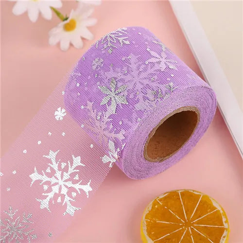 5 Yards / Snowflake Sheer Tulle Glitter Ribbon Tape