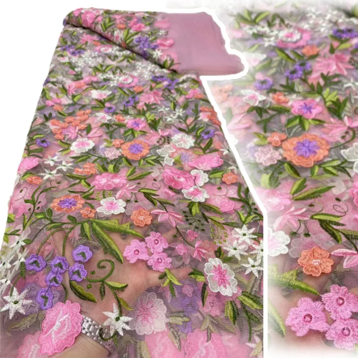 5 Yards / 14 Colors / Etherea Multicolor Flowers Tulle Lace Fabric