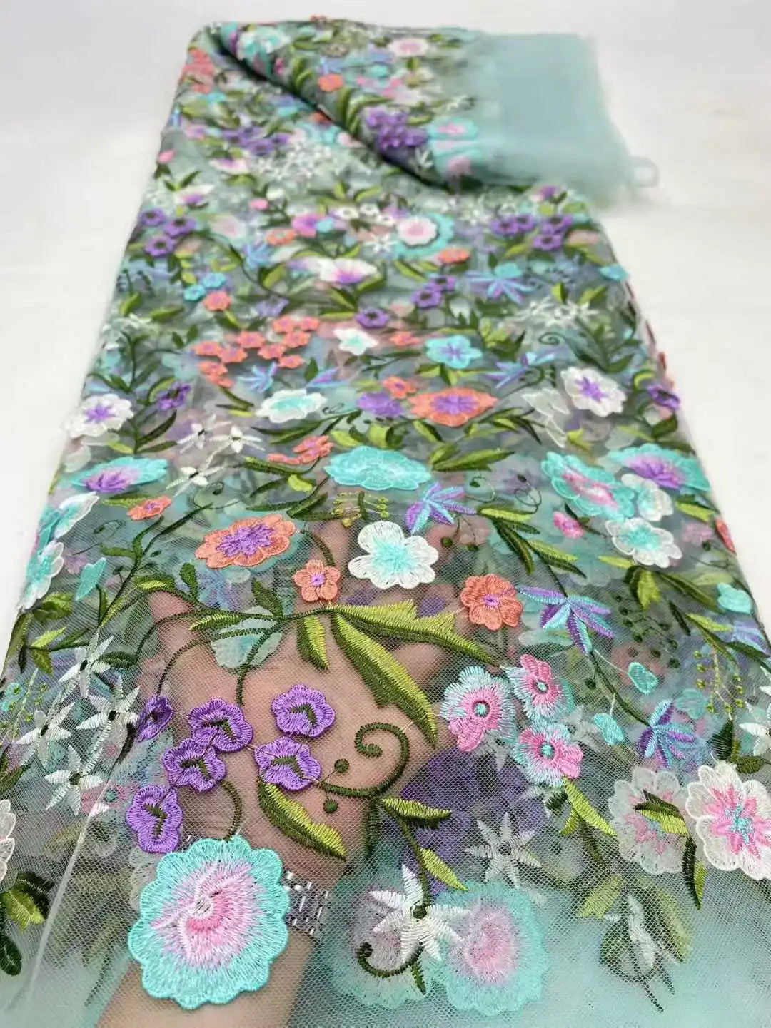 5 Yards / 14 Colors / Etherea Multicolor Flowers Tulle Lace Fabric