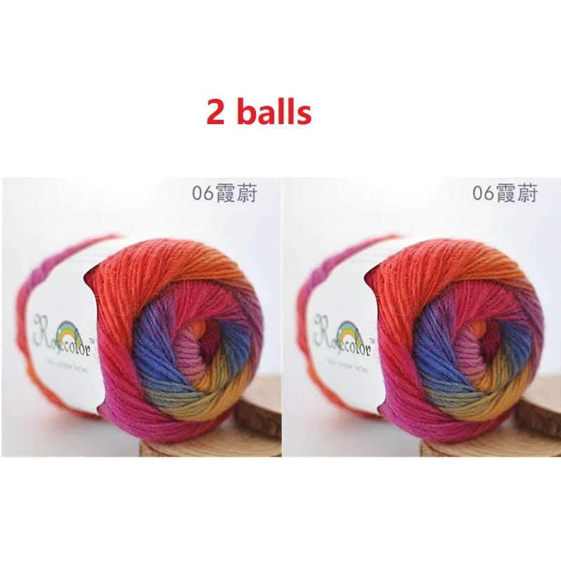 100% Wool Yarn Rainbow Color for Hand Knitting Crochet