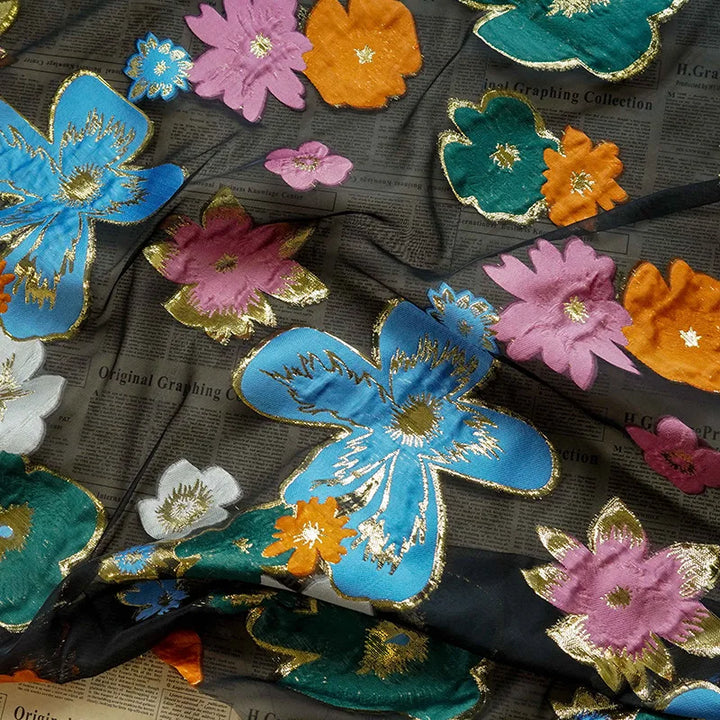 Glossen Bright Flowers Semi Sheer Jacquard Fabric
