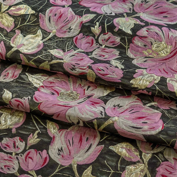 Retro Gold Silk Flower Yarn Dyed Jacquard Fabric
