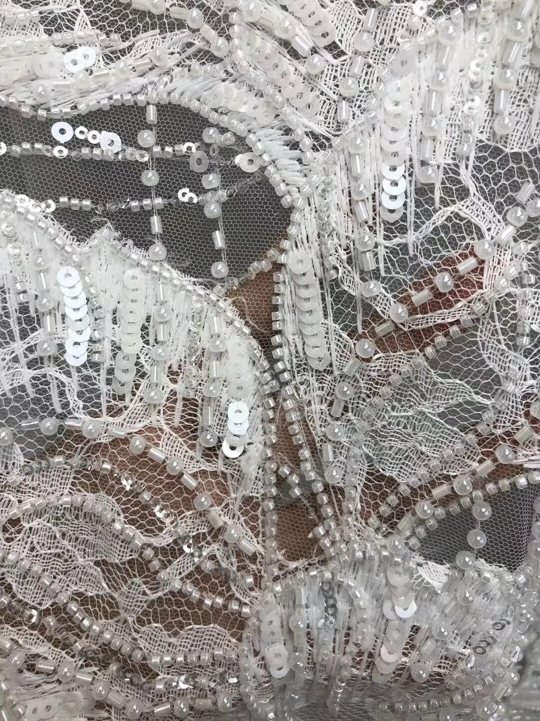 5 YARDS / Islae Fur Sequin Abstract Beaded Embroidery Tulle Mesh Lace Dress Fabric