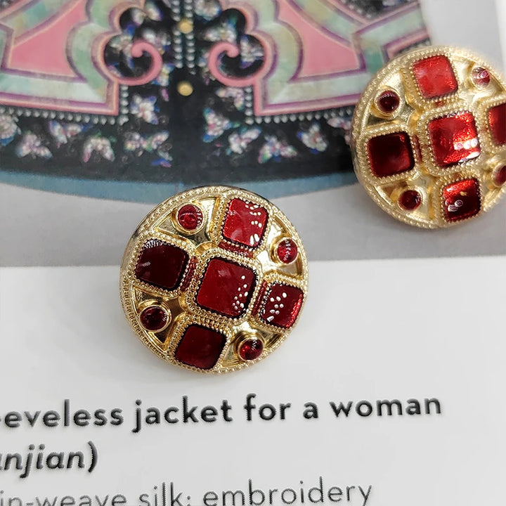 Torins 18/22MM Vintage Red Metal Button - 6 PC