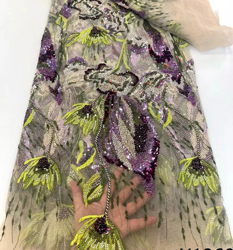 5 YARDS / 8 COLORS / Sylvara Beaded Embroidery Bridal Mesh Lace Fabric