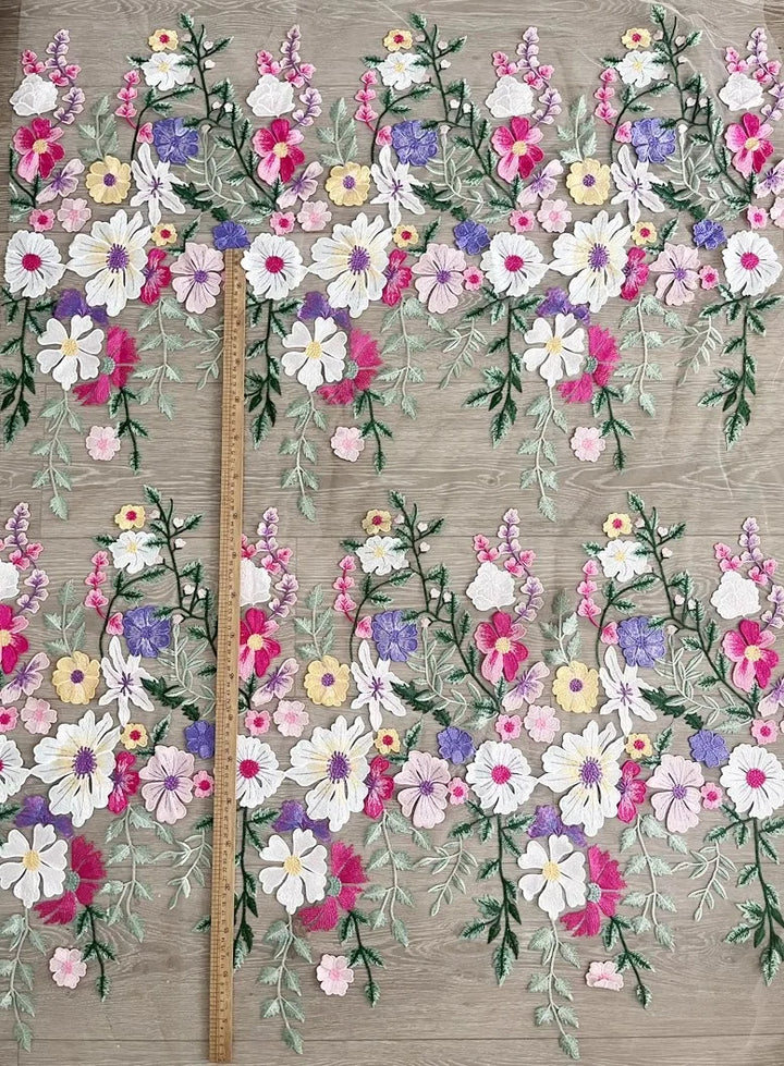 5 Yards / Nerisse Multicolor Flowers Tulle Lace Fabric
