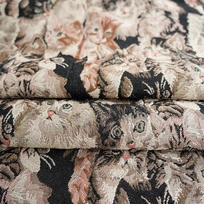 Tessuto jacquard intrecciato in ciniglia di animali con faccia di gatto multicolore