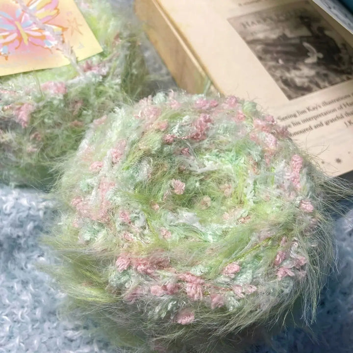 100g Green Flowers Hand Mixed Yarn