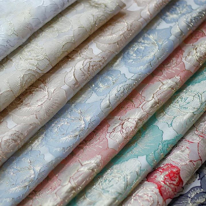 Gillain Gold Silk Yarn Dyed Embossed Flower Jacquard Fabric