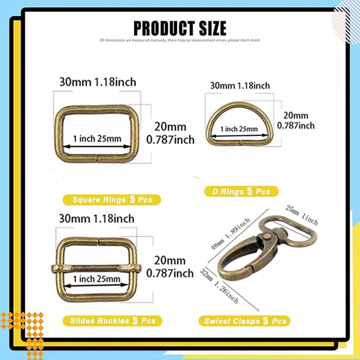 20 SET /  Metal Belt Buckle D Ring Set