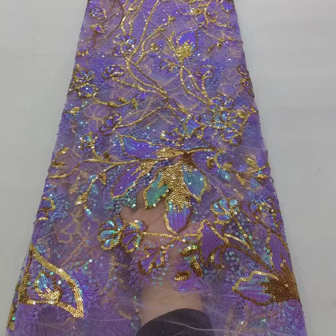 5 YARDS / 9 COLORS / Mandolini Sequin Beaded Embroidery Glitter Mesh Sparkly Lace Wedding Party Dress Fabric
