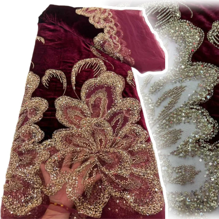 5 YARDS / 6 COLORS / Radique Velvet Beaded Embroidery Bridal Mesh Lace Fabric