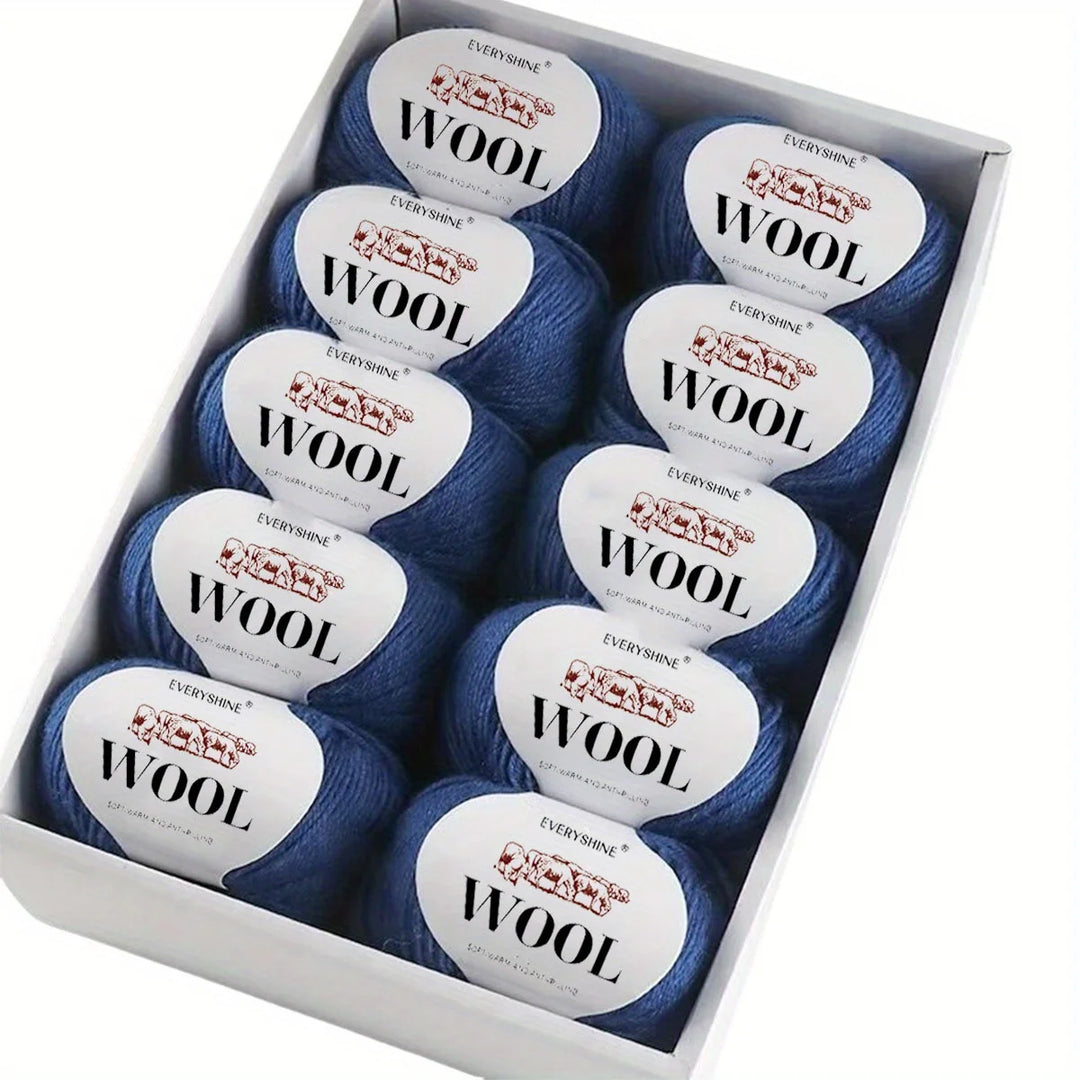 10-Pack Wool Blend Yarn Medium-Fine 80% Wool 20% Polyester