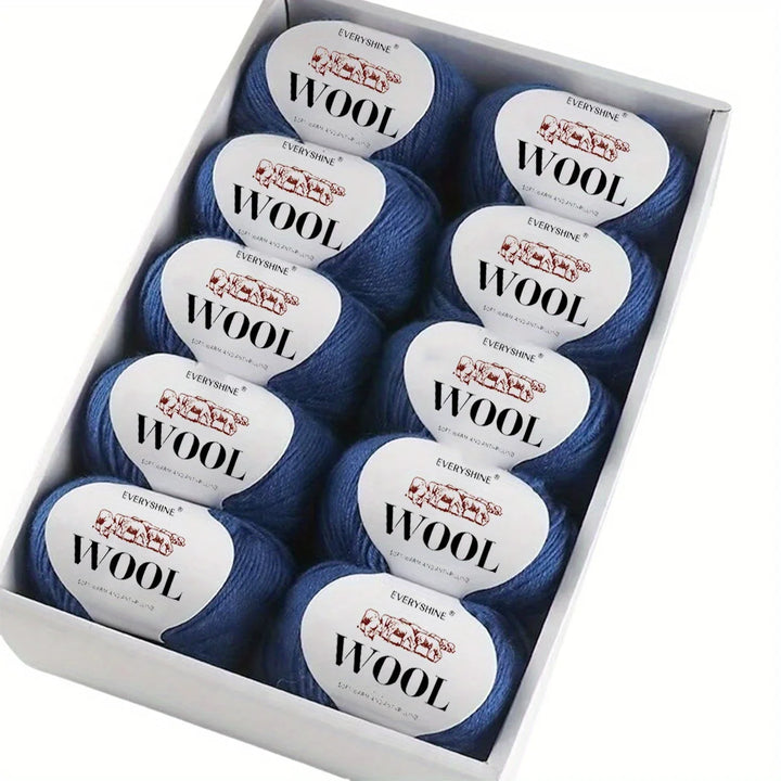 10-Pack Wool Blend Yarn Medium-Fine 80% Wool 20% Polyester