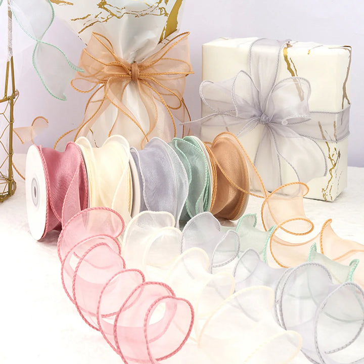 10 Meter / Sheer Wired Chiffon Organza Decoration Ribbon