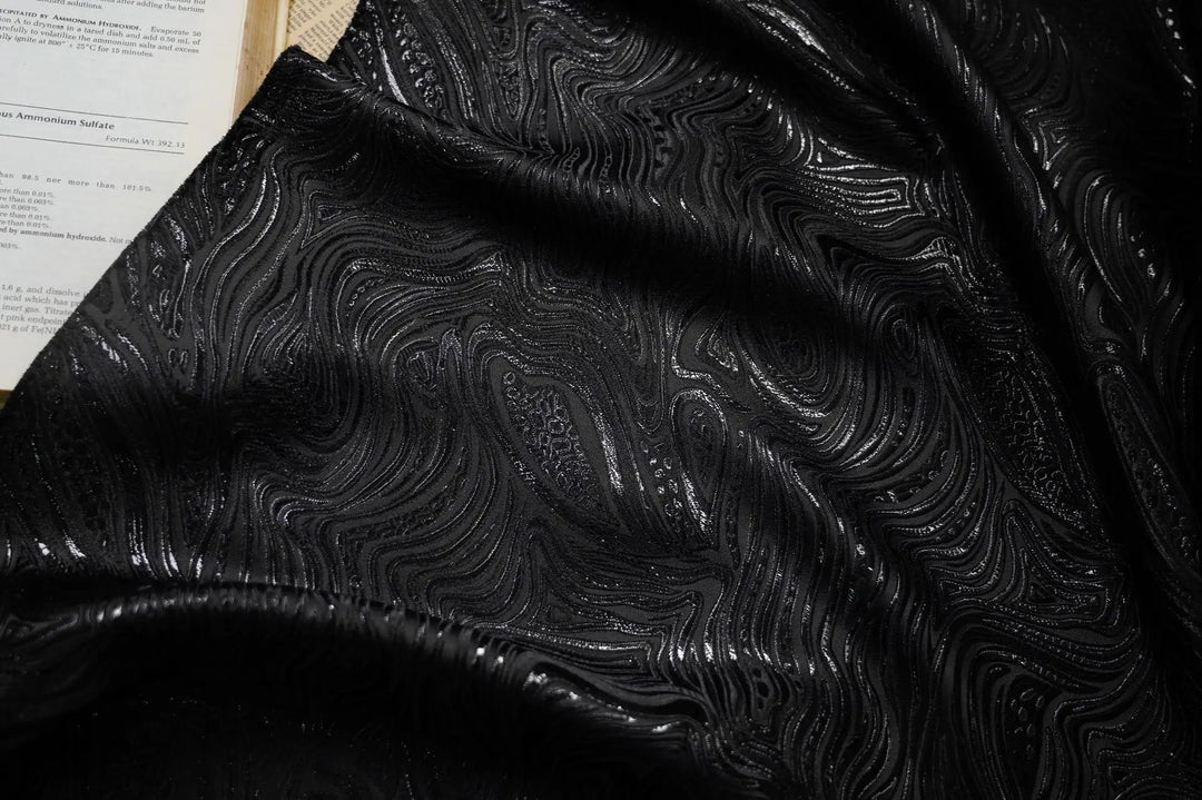 Hugo Black Swirls Soft Sheen Jacquard Fabric