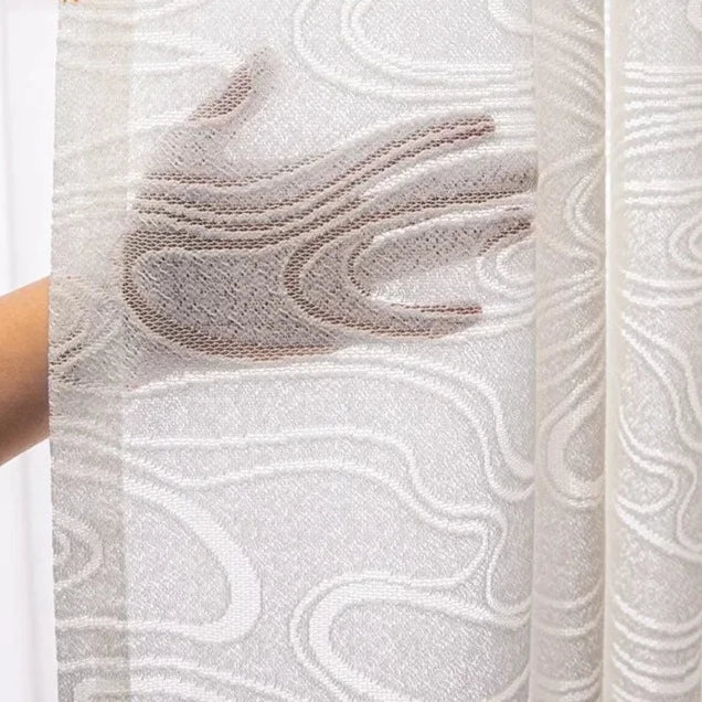 White Gauze Wave Jacquard Translucent Embroidered Screen Window Curtains for Living Room Bedroom Bay Window Customized