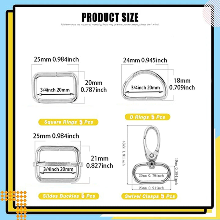 20 SET /  Metal Belt Buckle D Ring Set