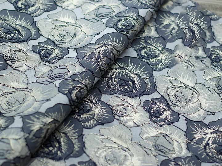 Gillain Gold Silk Yarn Dyed Embossed Flower Jacquard Fabric