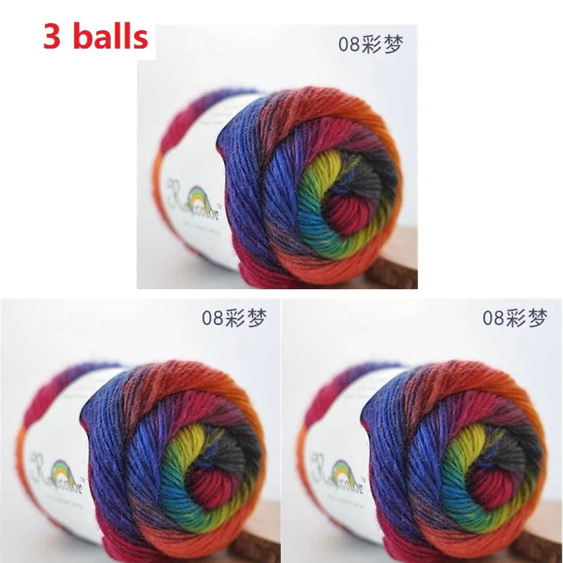 100% Wool Yarn Rainbow Color for Hand Knitting Crochet