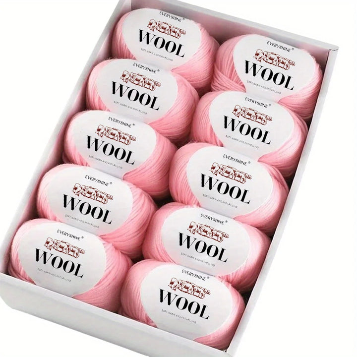 10-Pack Wool Blend Yarn Medium-Fine 80% Wool 20% Polyester