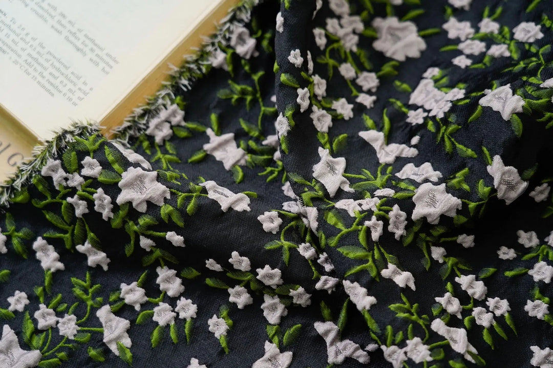 Kajana Black Small Floral Woven Jacquard Fabric