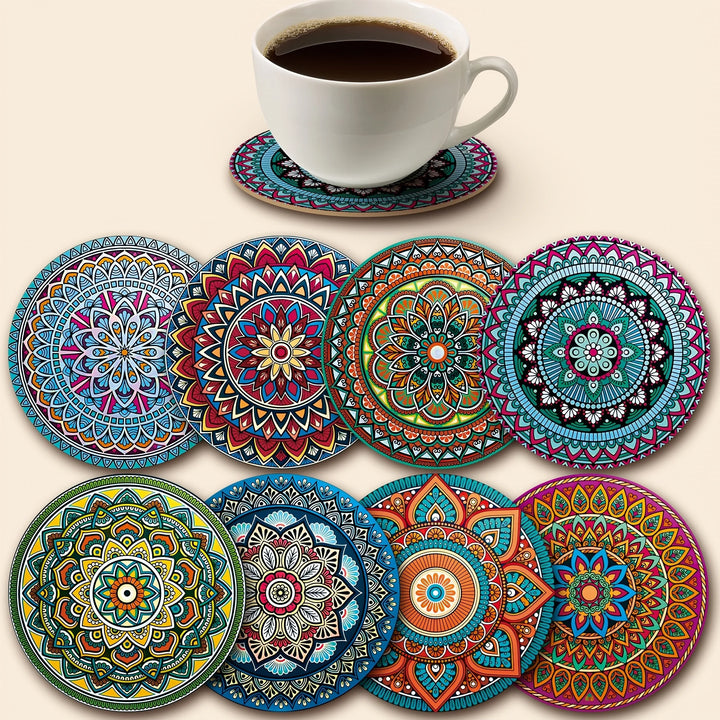 8pcs Wooden Mandala Coasters Set