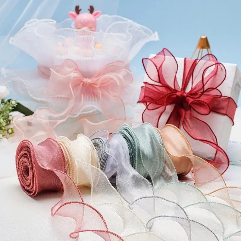 10 Meter / Sheer Wired Chiffon Organza Decoration Ribbon