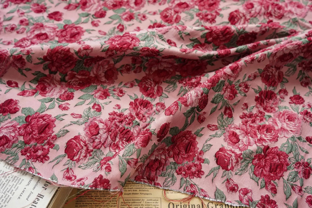 Cyriel Red Rose Yarn Dyed 3D Jacquard Fabric