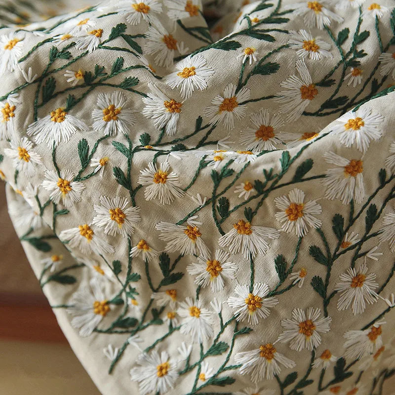 Toren 3D Floral Embroidered Linen Fabric