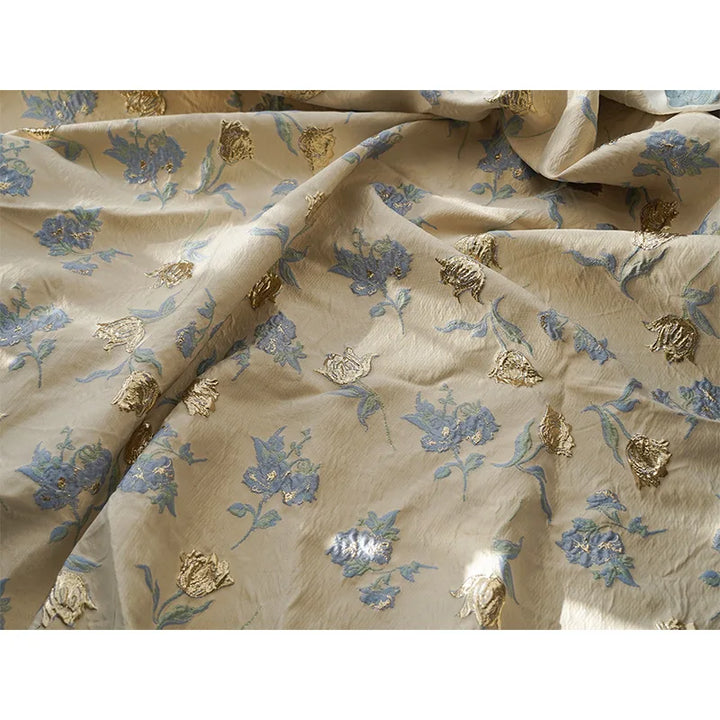 Brumell Embossed Gold Silk Flower Yarn Dyed Jacquard Fabric
