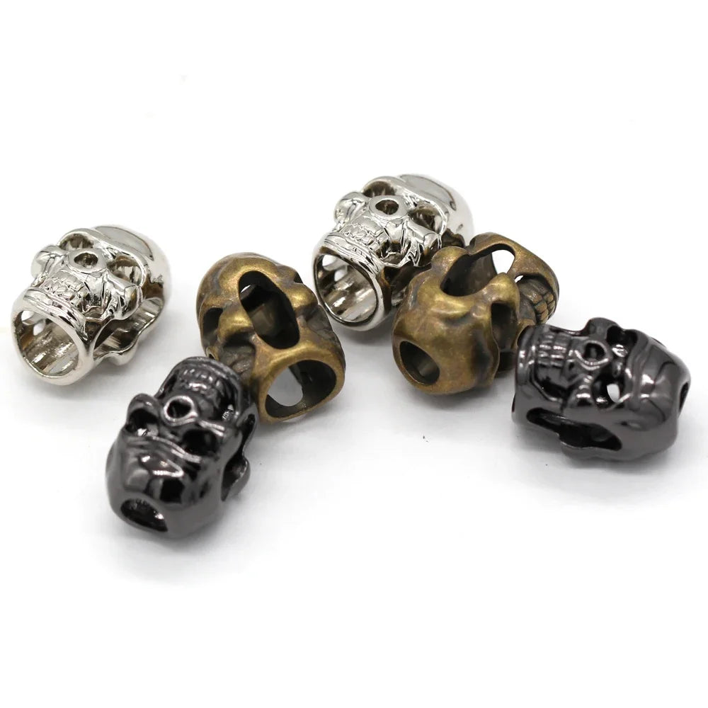 Skull Drawstring Metal Alloy Cord End Cap - 5 PC